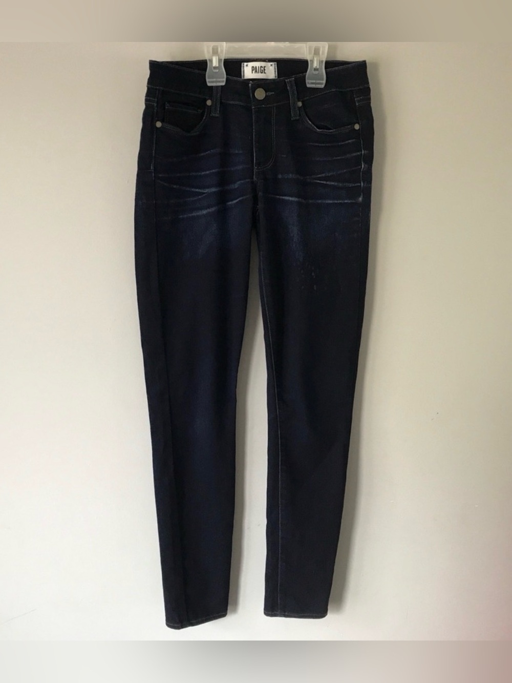 PAIGE Dark Navy Peg Super Skinny Jeans with Whisker Detailing